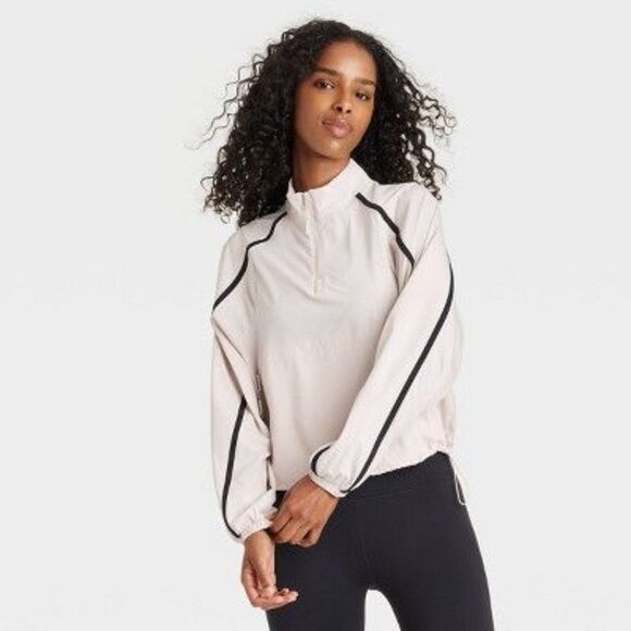 JoyLab - Women's Woven Piped 1/2 Zip Windbreaker - JoyLab C Cream - Picture 1 of 2